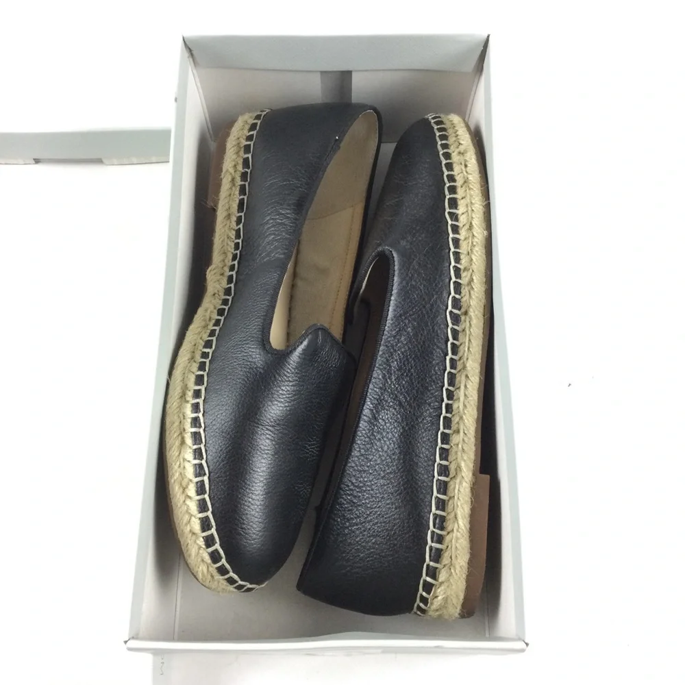 SOLE SOCIETY Sammah Leather Espadrille Slip-On Loafer Black Sz 8.5